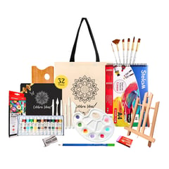 CELEBRA IDEAS - Set Arte pinturas óleos con Atril y croquera Kit 32 piezas