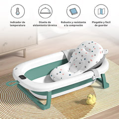 ANIKIDS - Tina Bebe Bañera Plegable con Termometro y Cojin Baño Verde