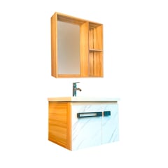 CASA BELLA - Vanitorio Lavamanos Con Griferia Y Mueble Espejo Madera clara 60 cm T-1060