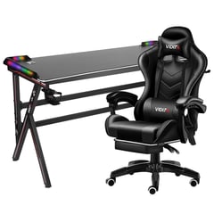 VIDITA - Set Silla Gamer Con Reposapiés y Escritorio Gamer K-RGB 140cm Negro