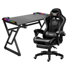 VIDITA - Set Silla Gamer Con Reposapiés y Escritorio Gamer X-RGB 120cm Negro