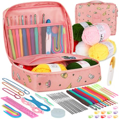 AIZO - Set Con Estuche Crochet Silicona Accesorios Para Tejer Rosa