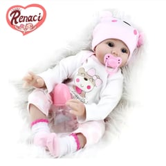 LSABEL RENACI - Muñeca Bebé Reborn Silicona Color Rosado 55cm